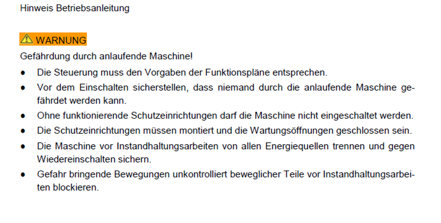 Warnhinweis in Risikobeurteilung